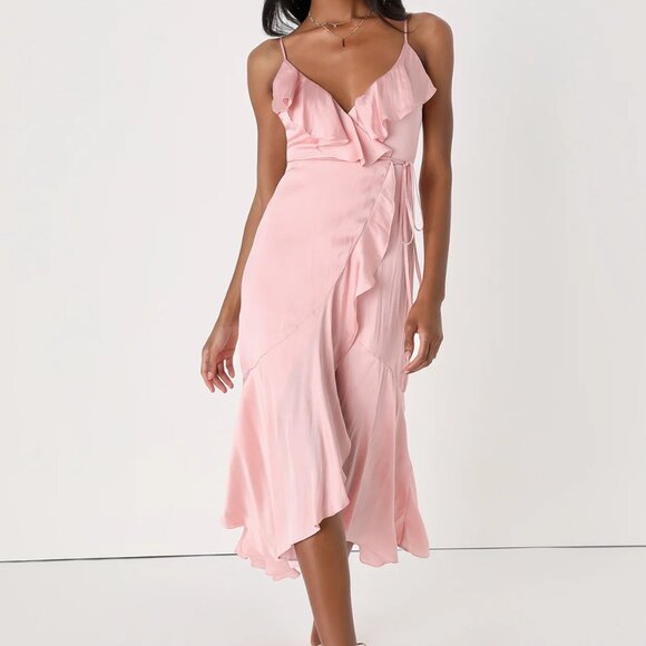 Lulus Dresses & Skirts - Lulus Glowing Arrival Blush Pink Ruffled Wrap Midi Dress